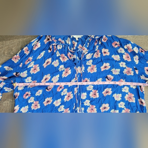 Lucky Brand Cold Shoulder Peasant Top Women's 2X Blue & Pink Floral Flowy Tunic - Picture 12 of 14